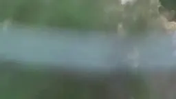 Frau in Jeans hockt im Wald und pisst kräftig auf den Boden